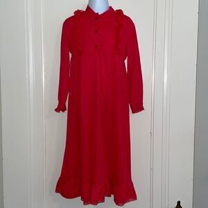 Vtg 60s/70s red long nylon little girl nightgown with long sleeves & red lace